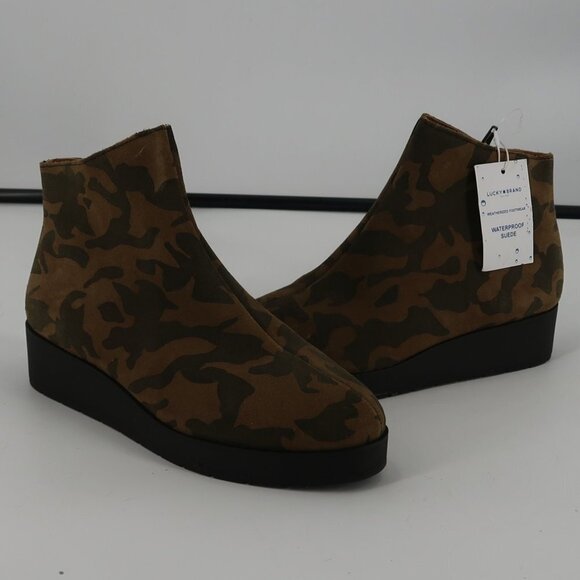 Lucky Brand Women's Camo Booties Side Zip Size 8 Waterproof Suede New with tags - Picture 1 of 10